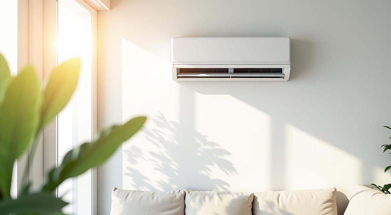 Modern eco-friendly air conditioning unit in a bright minimalist home